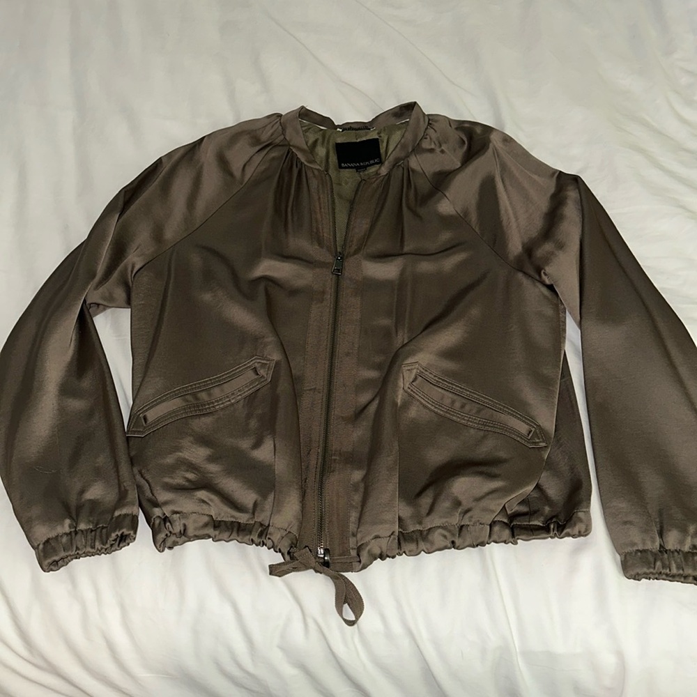 Army Green Banana Republic Silky Bomber Jacket